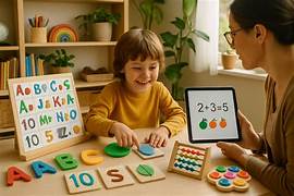 Student engaged in multisensory learning with letters, numbers, and tactile materials — 1-on-1 dyslexia tutoring in Minden, Carson City, and Reno